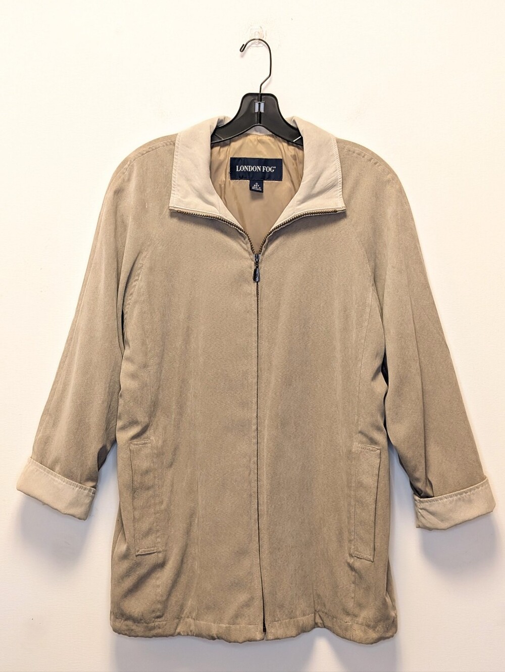 London Fog S Petite Beige Faux Suede Full Zip Cinch Waist Jacket